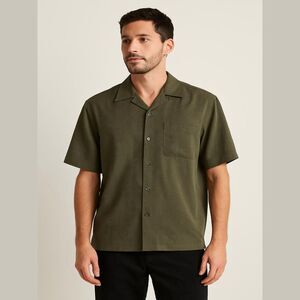 Haggar Short Sleeve Button-Down Shirt - Gray - Size Medium